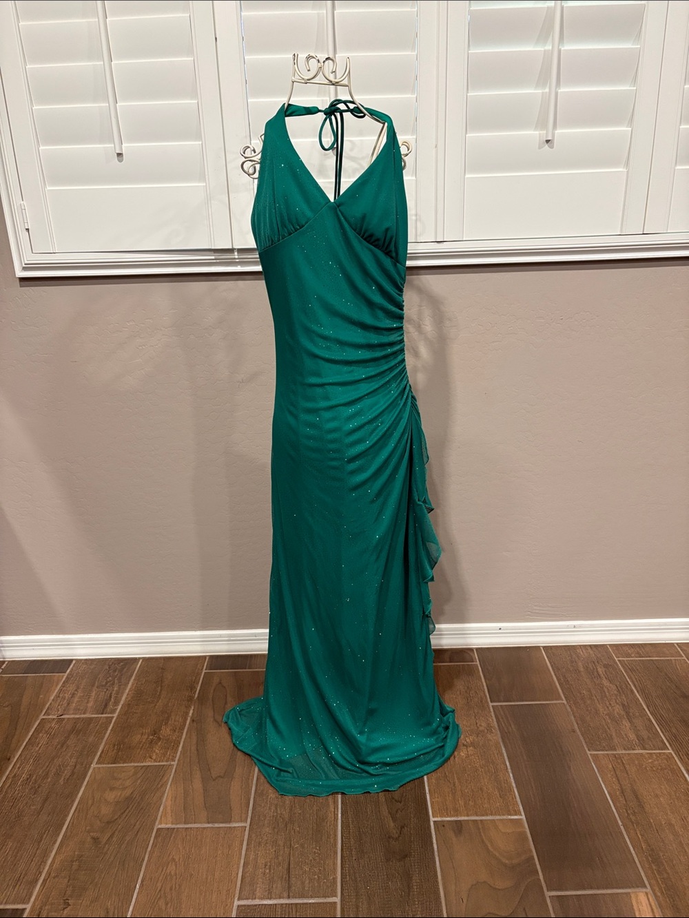 Emerald Halter Ruched Evening Gown